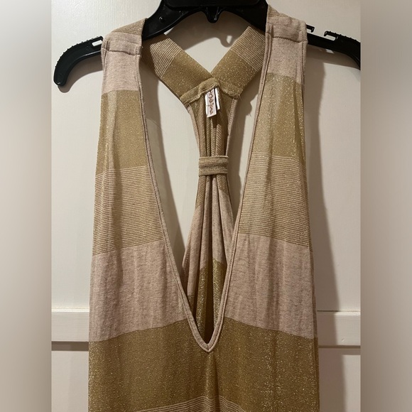 NWOT Luli Fama T-Back Mini Dress Swim Cover Coverup Gold with Stripes XS - Picture 6 of 12